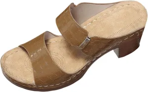 ZSpzx Block Heel Sandals for Women,Comfortable Open Toe Low Chunky Heels Dress Sandal Womens Two Strap Slip On Snakeskin Casual Slippers Summer Backless Mules Slide Walking Shoes For Daily Wear