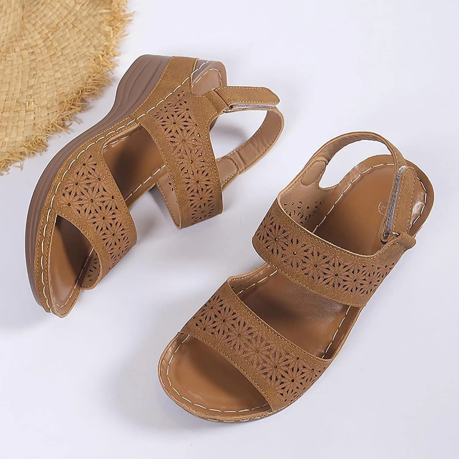 ZSpzx Summer Sandals For Women 2025,Women's Heeled Open Toe Slip On Block Womens Chunky Mid Heels Ankle Strap Sandal Hollow Out Slippers Casual Comfortable Adjustable Walking Shoes for Daily Wear