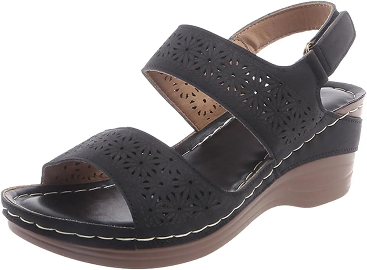 ZSpzx Summer Sandals For Women 2025,Women's Heeled Open Toe Slip On Block Womens Chunky Mid Heels Ankle Strap Sandal Hollow Out Slippers Casual Comfortable Adjustable Walking Shoes for Daily Wear