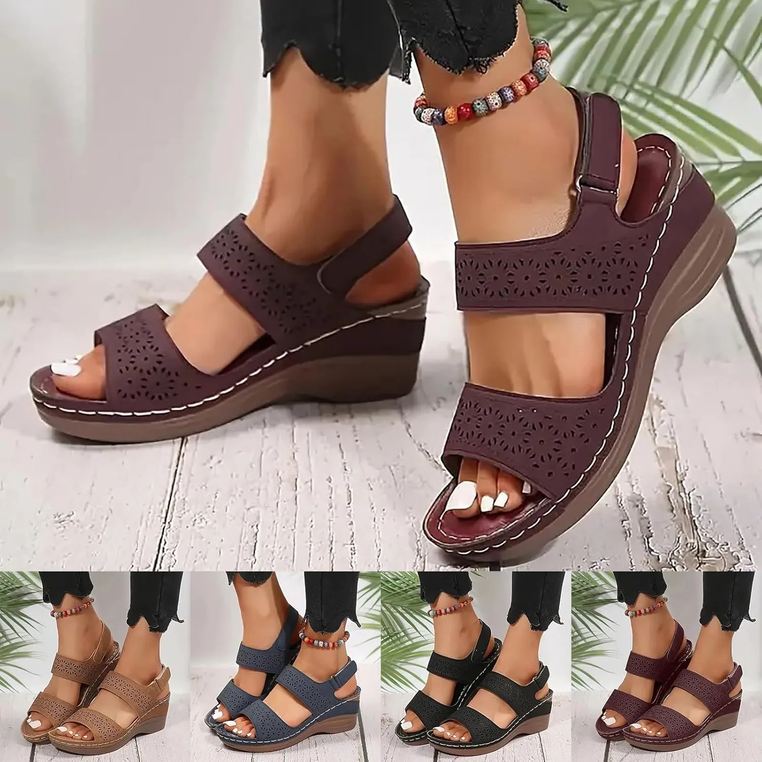 ZSpzx Summer Sandals For Women 2025,Women's Heeled Open Toe Slip On Block Womens Chunky Mid Heels Ankle Strap Sandal Hollow Out Slippers Casual Comfortable Adjustable Walking Shoes for Daily Wear