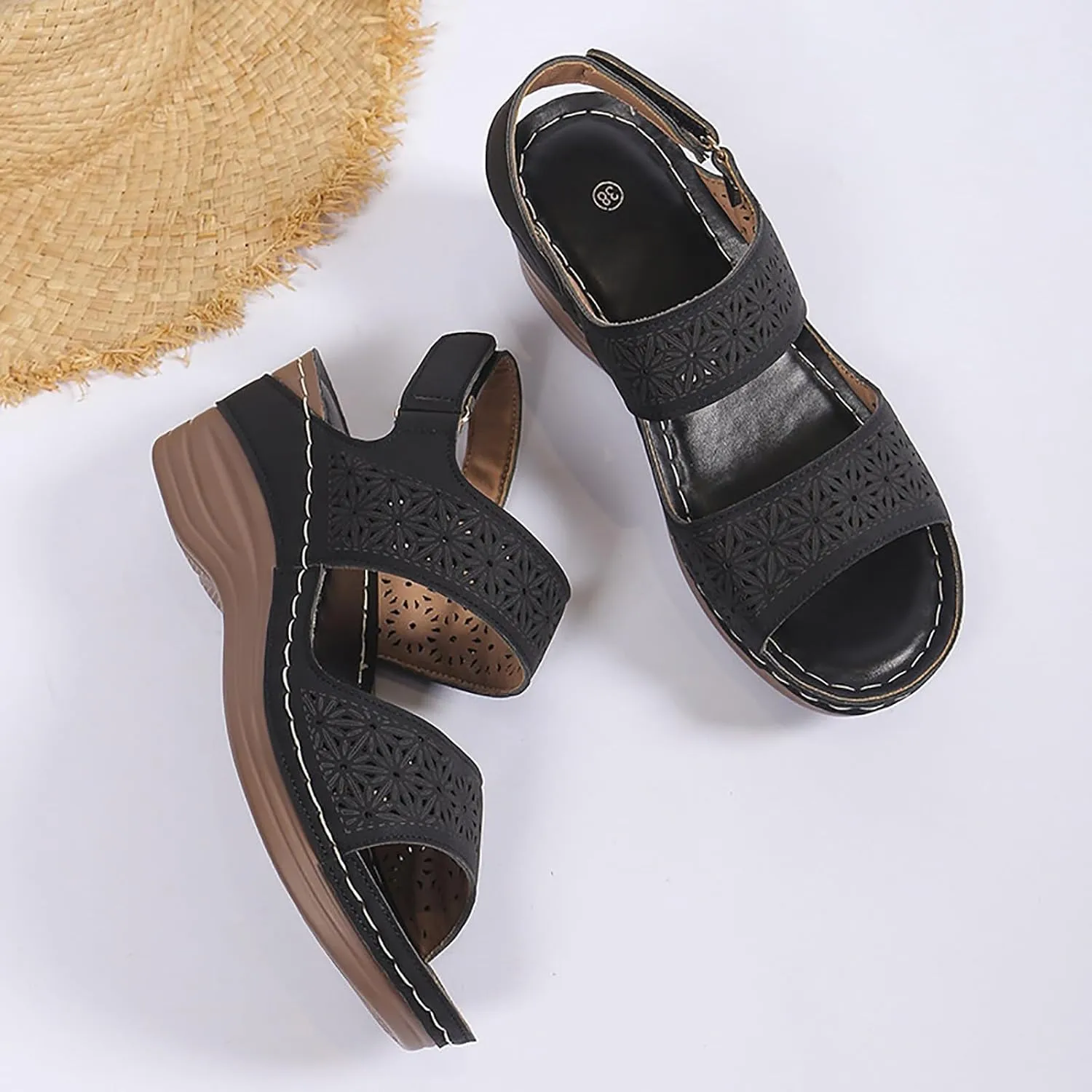 ZSpzx Summer Sandals For Women 2025,Women's Heeled Open Toe Slip On Block Womens Chunky Mid Heels Ankle Strap Sandal Hollow Out Slippers Casual Comfortable Adjustable Walking Shoes for Daily Wear