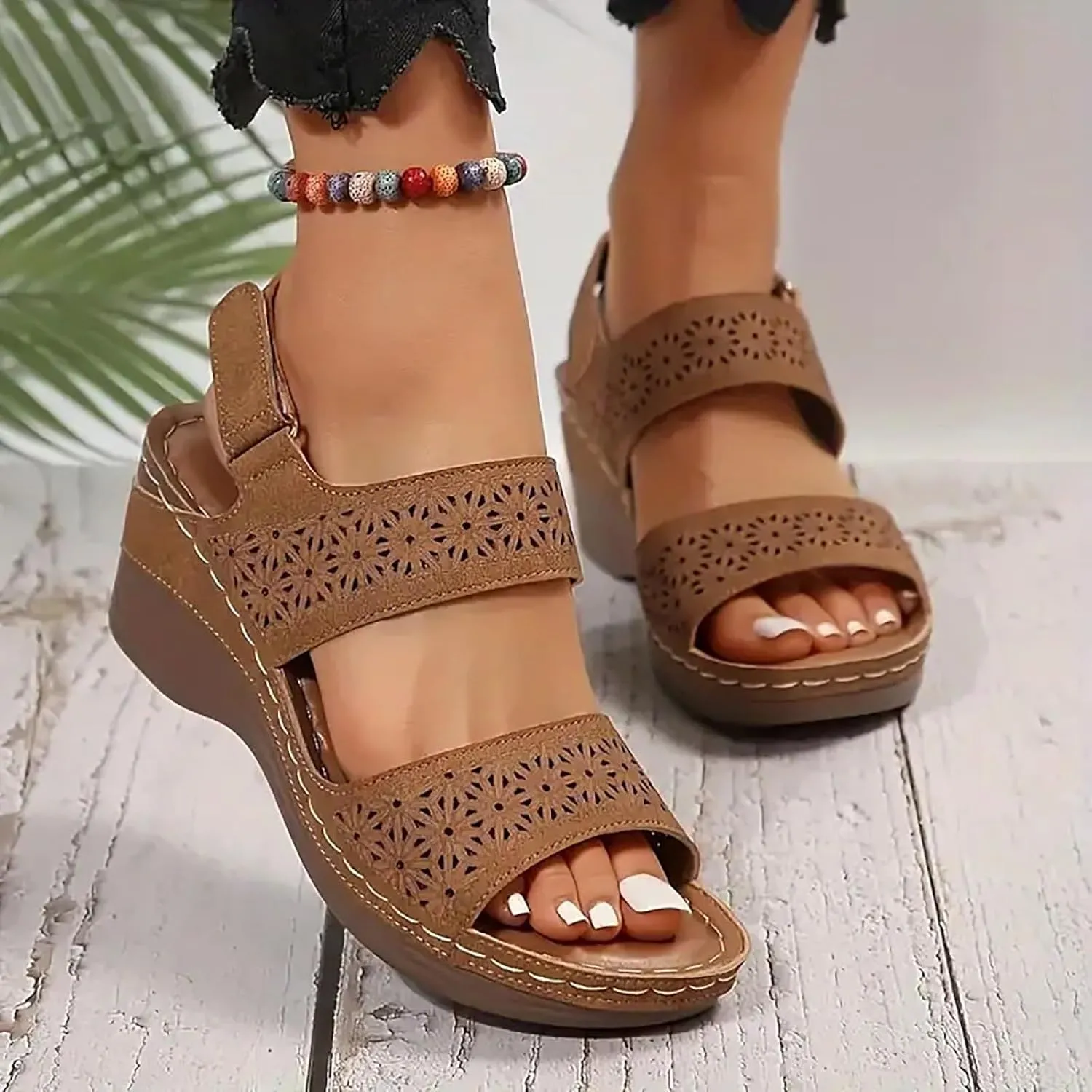 ZSpzx Summer Sandals For Women 2025,Women's Heeled Open Toe Slip On Block Womens Chunky Mid Heels Ankle Strap Sandal Hollow Out Slippers Casual Comfortable Adjustable Walking Shoes for Daily Wear