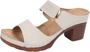ZSpzx Women's Heeled Sandals Comfortable Chunky Low Heel Two Strap Open Toe Mid Heels Ankle Sandal Backless Mules Slip On Block Womens Summer Slide Wide Width Walking Shoes for Daily Wear
