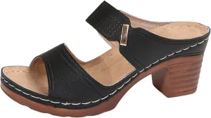 ZSpzx Women's Heeled Sandals Comfortable Chunky Low Heel Two Strap Open Toe Mid Heels Ankle Sandal Backless Mules Slip On Block Womens Summer Slide Wide Width Walking Shoes for Daily Wear